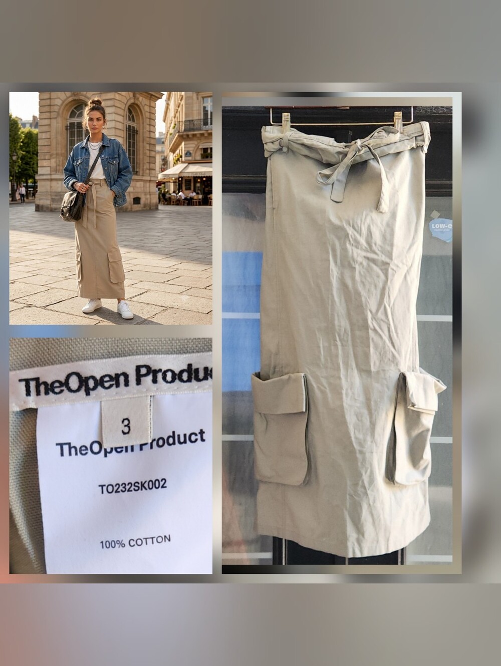 The Open Product Gray Rolled Waist Cargo Maxi Skirt